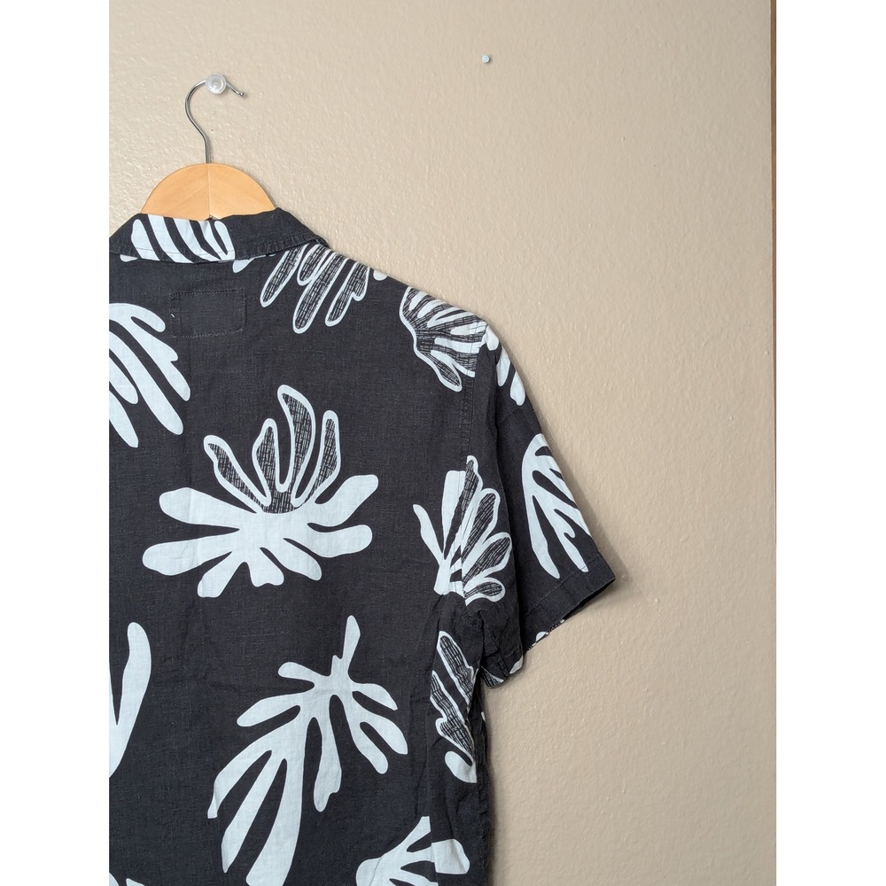 Folk Button Down Shirt Mens S Black White Abstract‎ Shell Print Linen Blend 2199 - Picture 11 of 15
